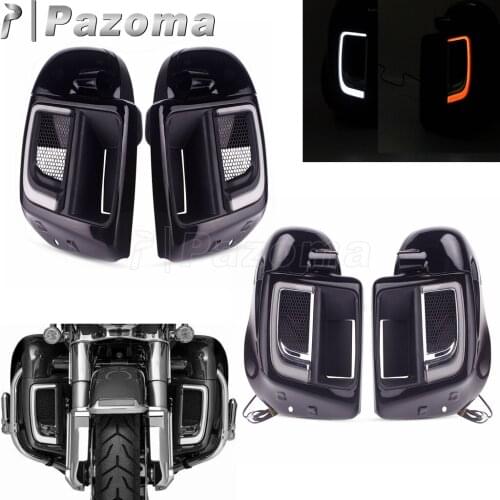 Black Motorcycle LED Vented Box Lower Leg Fairing For Harley Touring Trike Road King Electra Street Road Glide FLRT 2014-2020