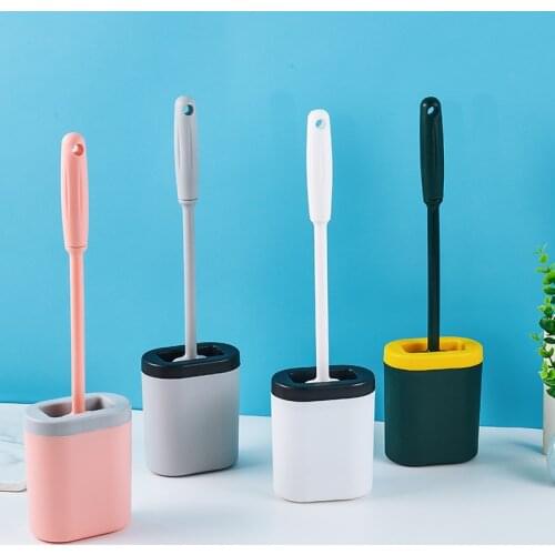 TPR Silicone Head Toilet Brush Holder Set Wall-mounted Quick Draining Cleaning Brush Soft Bristles Leak Proof Long Handle Brush