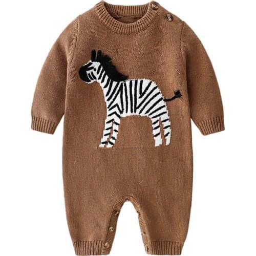 New 2020 Casual Autumn Winter Newborn Baby Boys Long Sleeve Zebra Knit Rompers Clothes Baby Toddler Boys Jumpsuits