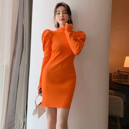 New arrival fashion elastic winter knit bouncy thick formal dress temperamental high quality work style cute solid pencil dress