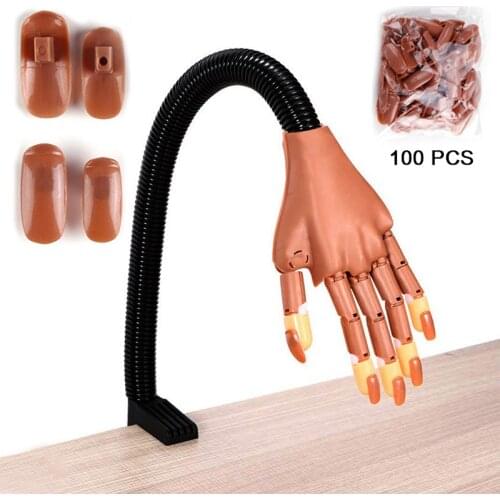 Nail Art Practice Equipment with 100pcs False Nails Adjustable Flexible Manicure Training Prosthetic Hand Nail Art False Hand