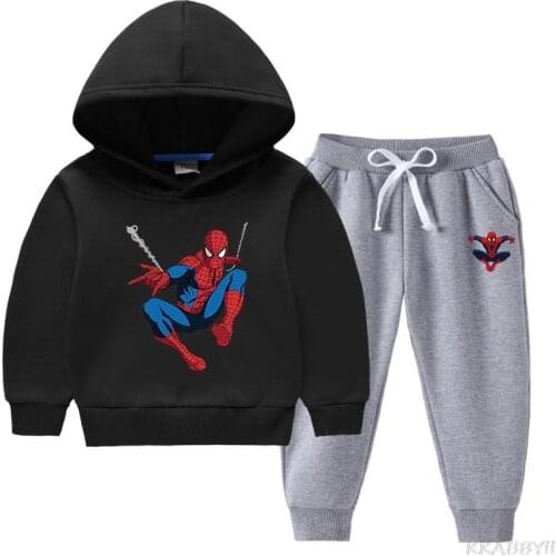 Disney Spiderman Autumn Long Sleeve Hoodies+Pants for Boys Girls Casual Children Clothes Set Cartoon Kawaii Clothing