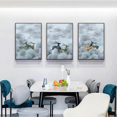 Prints on Canvas Wall Art for Home Decor Sika Deer Forest Tree and BirdsRunning Deer and Birds Living Room Wall Art Decoration