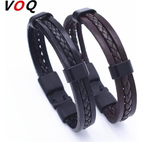2017 New Design Individual Braided Rope & Genuine Leather Bracelet Mens Black High Quality Metal Accessory Bracelet Jewelry