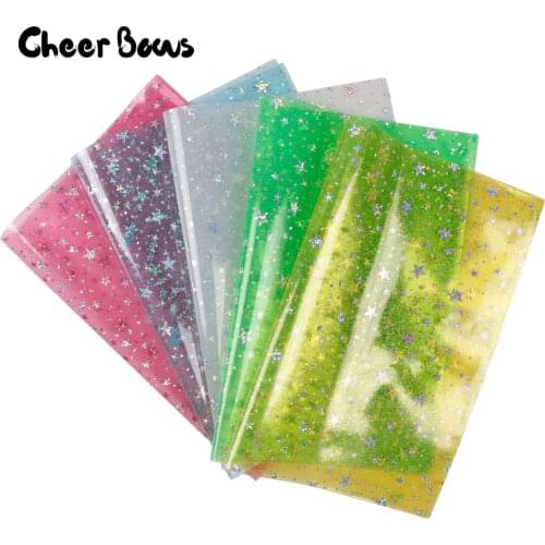 PVC Laser Fabric 22*30CM Synthetic Hologram Shiny Star Transparent PVC Vinyl Fabric Party Decoration DIY Matirials Gift