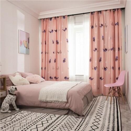 Pink Window Curtains For Living Room Bedroom Kitchen Lovely Cat Printed Soft Hand Feeling Custom Made Drapes