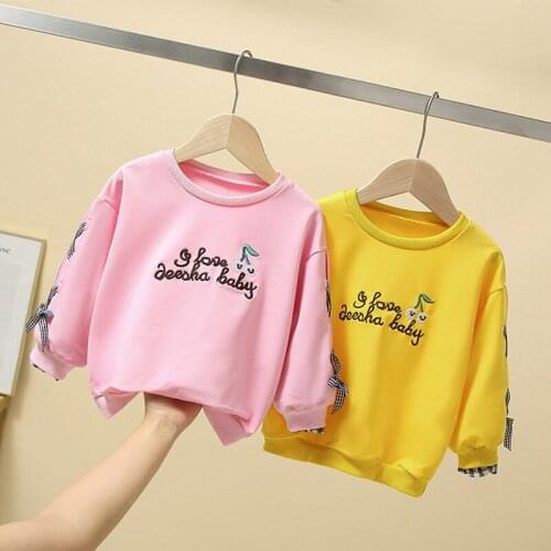 Spring And Autumn Girls New Cartoon Embroidery Long-Sleeved Bottoming Shirt, Big Boy Girl Loose Fashion Sweater Outer Wear
