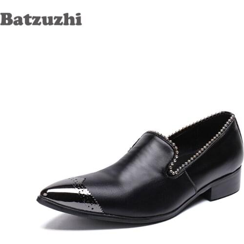 Batzuzhi Black Genuine Leather Mens Shoes Handsome Men Dress Shoes Leather Metal Cap Toe Oxford Business Zapatos Hombre, US12