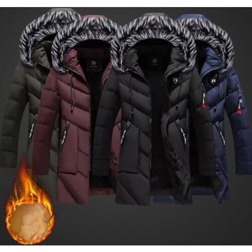 Thicken Mens Winter Faux Fur Collar Long Thick Parkas Jacket Men Outwear Hooded Windbreaker Male Outdoor -30 Degree Snow Jacket