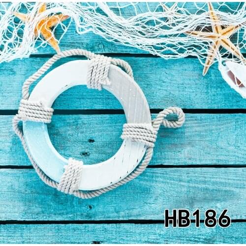 Polyester Blue Wooden Board Vintage Lifebuoy Washable No Crease Background Decor Backdrop Photography Studio Props Photographic
