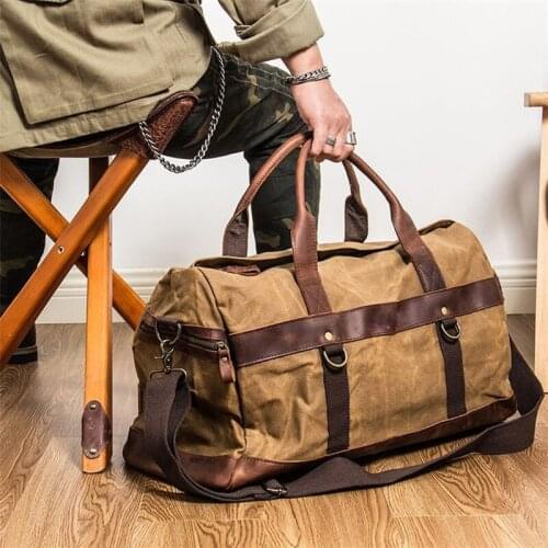 Waxed Canvas Crossbody Weekend Bags Travel Bags Hand Luggage For Men Duffle Bag