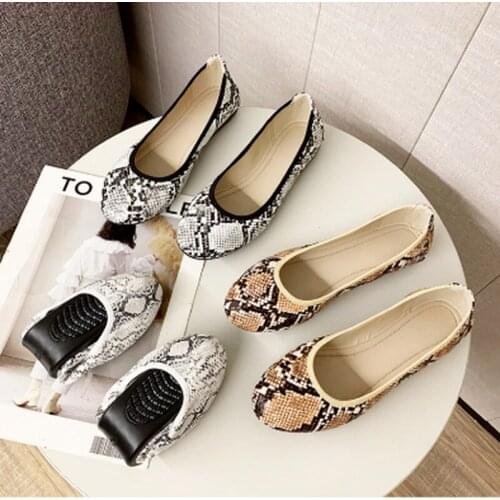 2021 Ladys Spring,Summer Flat Shoes,Pump Shoes,Womens Shoes Rubber Sole,White,Snakeskin,White-Collar,Elegant,Soft Plus Size 41