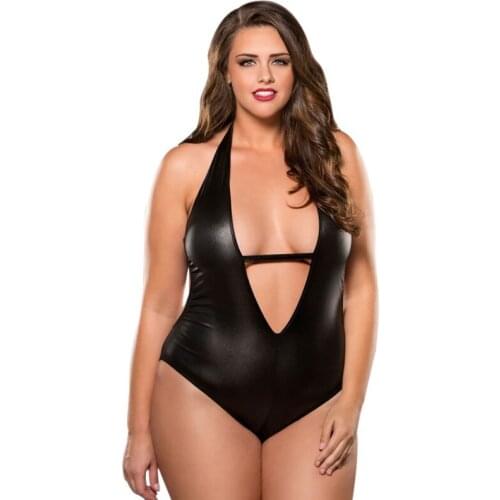 2019 New Women V Neck Sleepwear Artificial Leather Sexy Lingerie Super Hot Chemises & Negligees