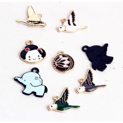 10pcs Korea Alloy Cute Bird Elephant Earrings for Women Material Animal Bracelet Necklacependant for Girls Jewelry Accessories