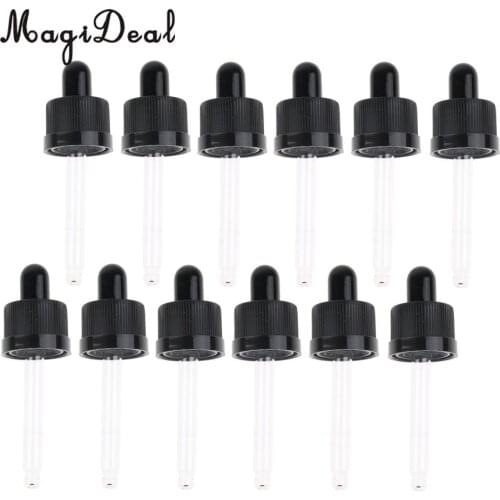12pcs Tamper Seal Glass Eye Dropper Pipette Top for 15ml Refillable Empty Essential Oil Bottles Containers