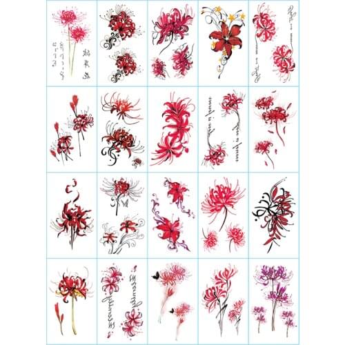 20pcs Woman Waterproof Fake Tattoo Sticker Temporary Tattoo on the Body Higanbana Flower Girl Temporal Tattoos