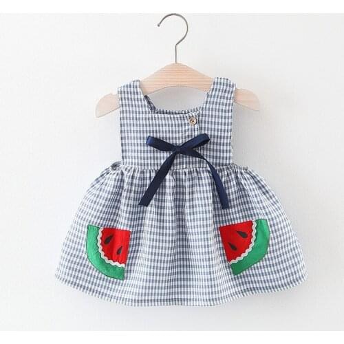 2019 Hot baby girls new summer dress Infant cartoon sundress Kids girls cute sleeveless plaid cotton dress 1-2 Years