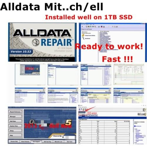 2021 Hot Sale All Data Auto Repair Software Alldata 10.53 Mit//Chell OD5 2015 Automotive Information Installed Well On 1TB SSD