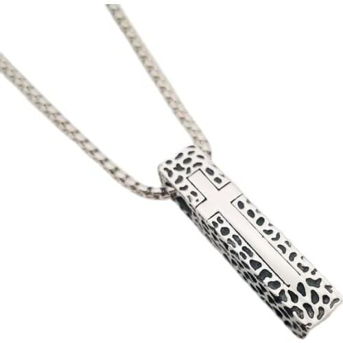 2021 SS Vintage Silver Cross Square Pillar Pendant Necklace Titanium Steel Pillar Cross Fashion HipHop Jewelry for Men