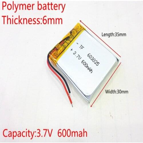 3.7V 600mAh 603035 Lithium Polymer Li-Po li ion Rechargeable Battery cells For Mp3 MP4 MP5 GPS mobile bluetooth
