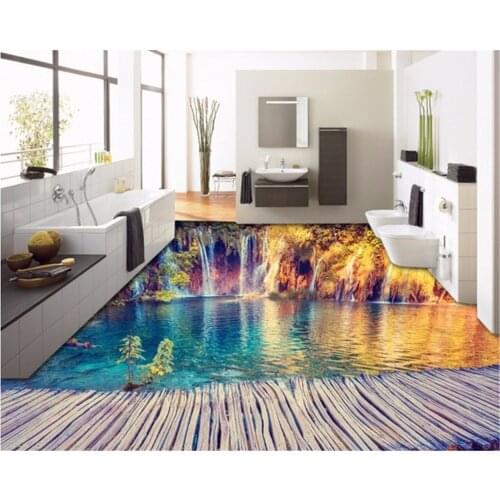 BEIBEHANG Custom floor murals wallpaper river waterfall toilet bathroom bedroom 3d flooring PVC waterproof stickers wallpaper