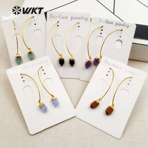 WKT WT-E411 Wholesale 5pcs/lot Elegant Women Earrings Colorful Natural Stone Sparkling Electroplated Jewelry for Party Gift