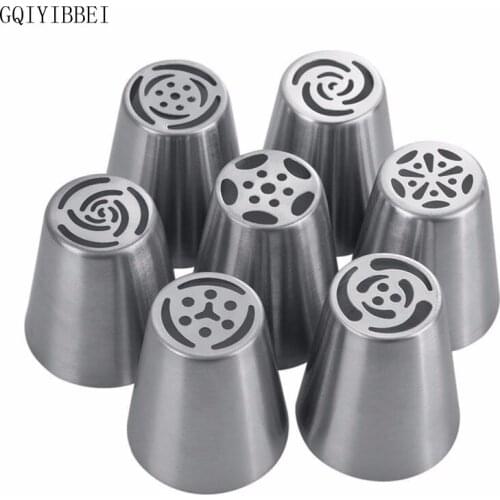 GQIYIBBEI 7 pcs Stainless Steel Seamless Russian Piping Tips Nozzle Pastry Decoration Cake Pastry Rose Decoration Tools Kitchen