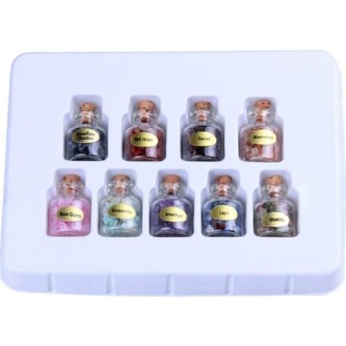 9 Bottles Mini Gemstone Bottles Chip Crystal Healing Tumbled Gem Reiki Wicca Stones Set Semiprecious Gem Stones Decoration