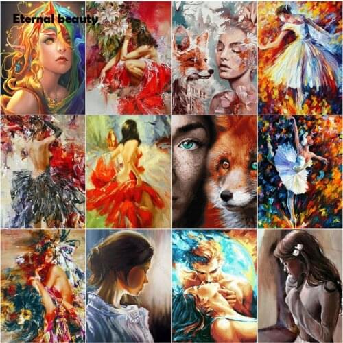 Diamond Painting Woman Portrait Woman and Animals Full Round Diamond Embroidery Cross Stitch Kits Mosaic Oil Painting Home Decor