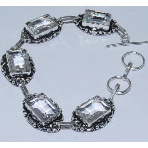 White Topas Bracelet Silver Overlay over Copper , 21.9cm, B0789