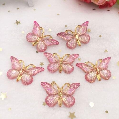 Shiny Colorful Butterfly Flat Back Rhinestone Appliques 50pcs DIY 1 Hole Bead Wedding Decoration Home Craft Christmas Gift W753