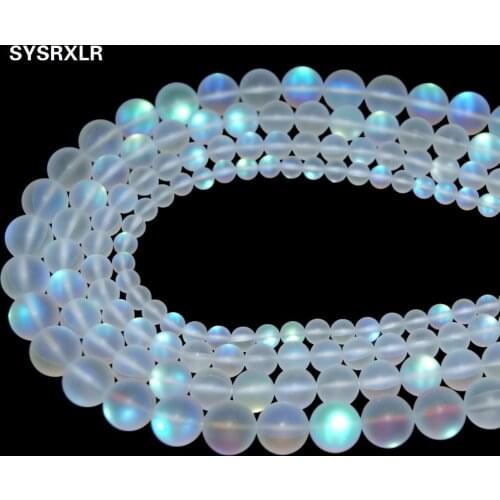 Natural Austria Crystal Synthesis Glitter Moon Stone Beads For Jewelry Making DIY Bracelet Necklace 6/8/10/12 MM Strand 15