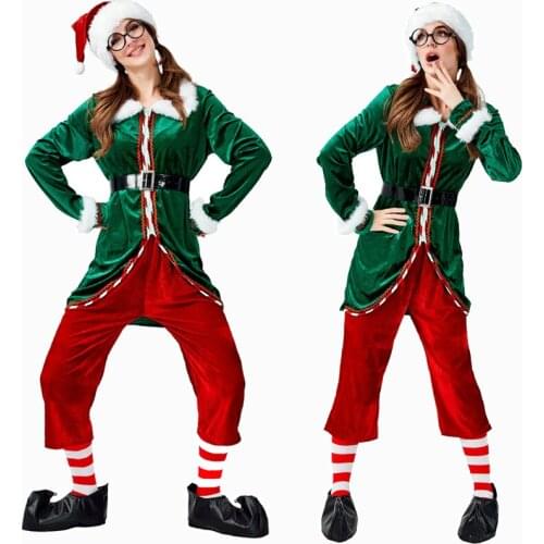 Deluxe Women Green Christmas Elf Costume Cosplay Halloween Costume For Adult Carnival Party Suit