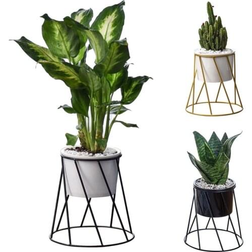 Geometric Wall Decor Container European Simple Metal Succulent Green Plant Ceramic Iron Frame Flower Pot Combination