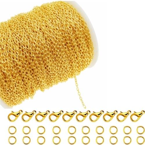 Julie Wang 10m/Set 2mm Copper Golden Cross O Chain Lobster Clasp Jump Ring Necklace Bracelet Jewelry Making Accessory