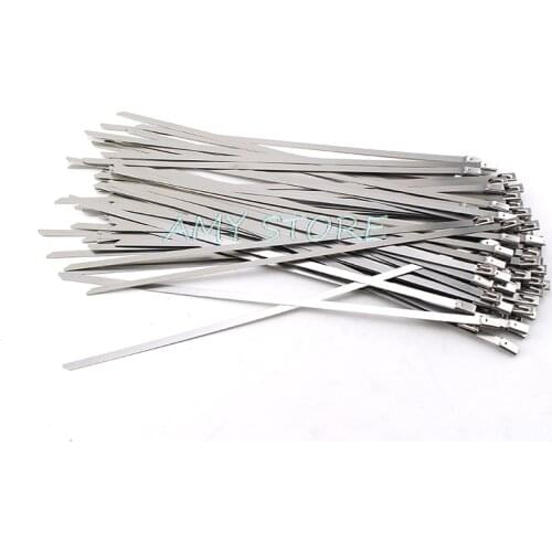 10Pcs Self Lock Stainless Steel 4.6mm Cable Ties Zip Wrap Exhaust Heat-resisting Pipe Straps 100 150 200 250 300 350 400 450mm