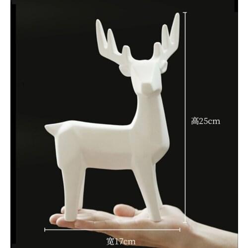 Ceramic White Geometric deer Figurines Nordic Handmade Animal Ornament Home Office Desktop Decor Living Room Decoration