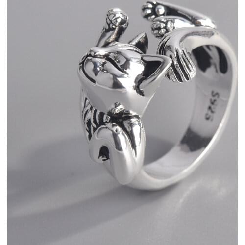 Cute Fortune Cat Shape Women Opening Rings Silver Color Dance Party Finger Ring Delicate Girl Gift New Fashion Jewelry