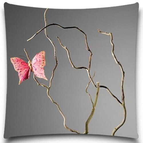 Dead branches and pink butterfly Cushion cover Creative insect Polyester Square Home Decor Sofa Car Seat Decorative