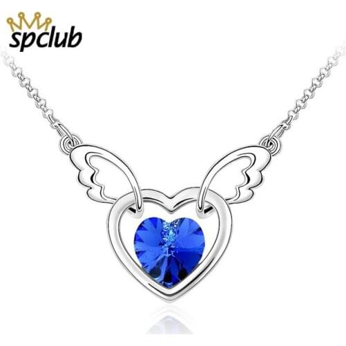 Cute Heart Wings Necklaces & Pendants For Girl Women Crystals From Swarovski Love Statement Jewelry Best Friend Birthday Gift