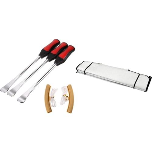 1 Set Tire Levers Spoon Set, Tire Irons Tool Kit & 1 Pcs Car Windshield Sunshade Front and Rear Window Sun Shade