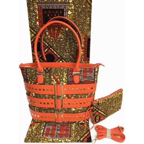 Best Selling Nigeria Style Wax Handmade Bag And Fabric Set For Party Fashion African Woman Bag And Prints Wax Fabric Set