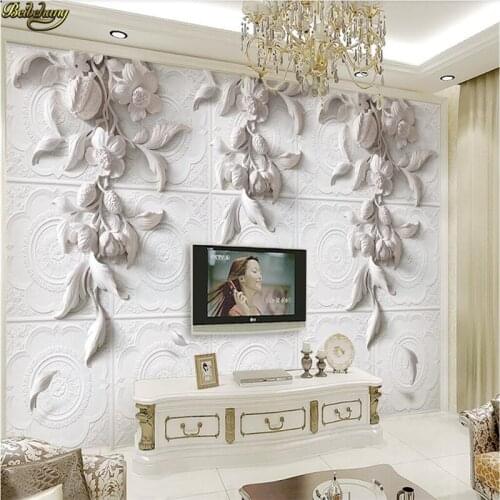 Beibehang wall paper Custom photo wallpaper mural 3D simple and elegant European-style plaster carved relief TV background wall