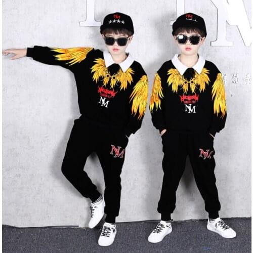 2 Pcs Autumn Tracksuit For Boys Girls Handsome Spring Autumn Long-Sleeved Hoodie Harem Trousers Dance 3-14 Years Clothing Set