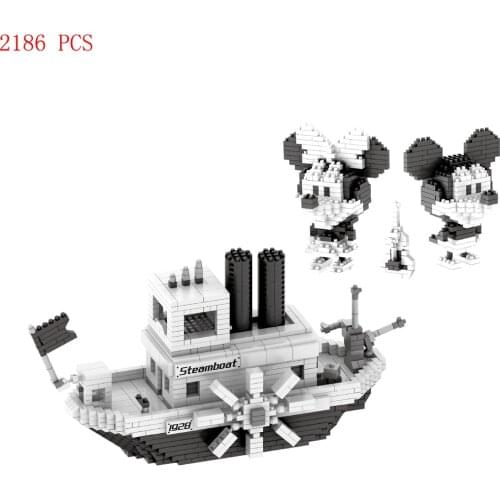 Hot classic creators Minnie Mickey Mouse Steamboat Willie US Cartoon movie ship figures micro building blocks model bricks toys
