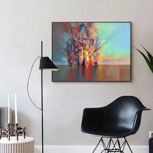 Modern Abstract Landscape Oil Painting Nordic Canvas Poster Wall Art Hand Paint Colorful Oil Painting For Living Room Home Decor