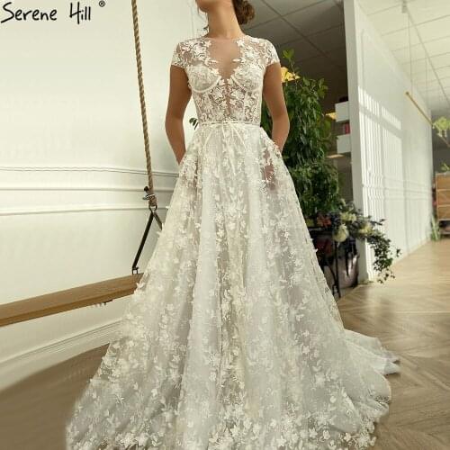 Serene Hill Ivory Flowers Sexy Evening Dresses Gowns 2021 Cap Sleeves A-Line For Women Party Dress LA70865