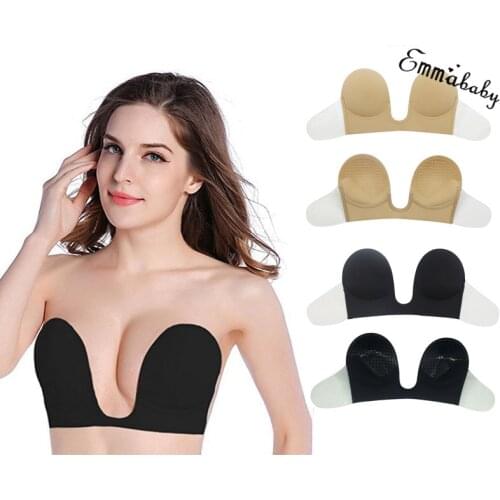 Front Lace up Silicone Push Up Bra Invisible Bra Strapless Backless Self-Adhesive Gel Magic Stick