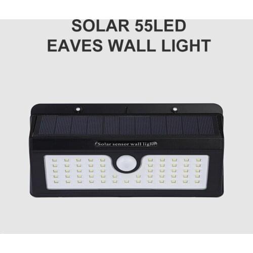 Three Lighting Modes Solar Light Outdoor Waterproof Courtyard Landscape Wall Lamp Human Body Induction 55LED Garden Decoration