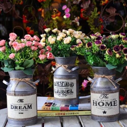 Flower Bucket Milk Jug Vase Vintage Tin Bucket Country Vase Pastoral Metal Vase Retro iron Tin Bucket for Home Garden Decor